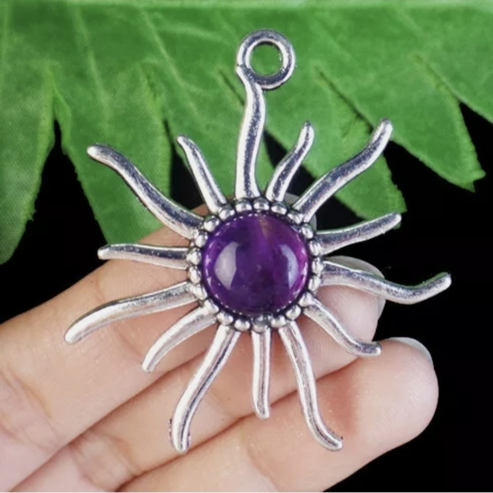 New Amethyst Silver Sun Pendant.